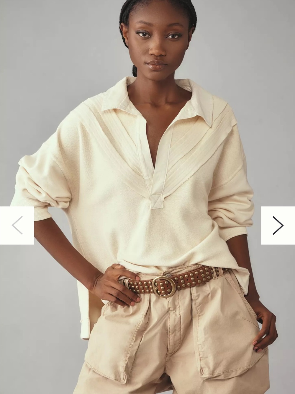 Pilcro Cream Knit Top with Contrast Stitching